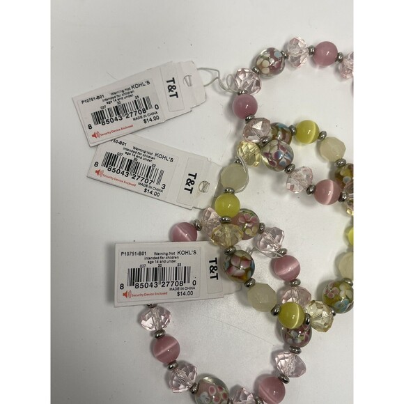 Croft & Barrow Pink & Yellow Pastel Glass Beaded 3 Piece Bracelet Set New - Picture 6 of 6